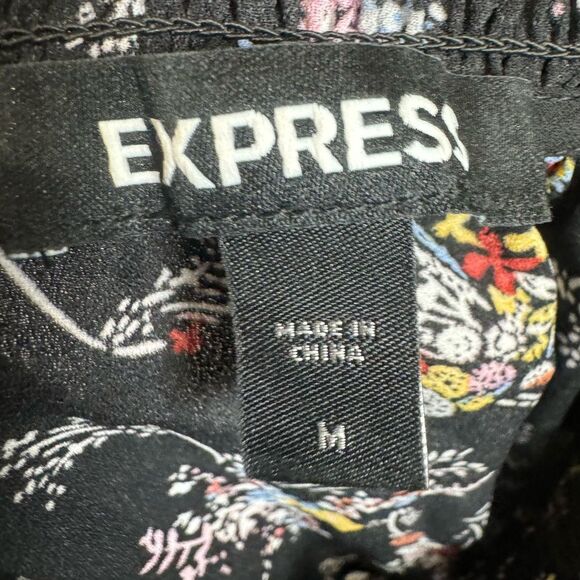 Express high mock neck smocked black ditsy floral midi dress size medium - Picture 9 of 9